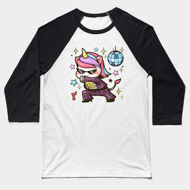 Unicorn Dancing Disco Baseball T-Shirt by Mako Design 